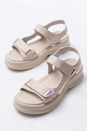 Ginya Bej Cilt Cırt Cırtlı Sandalet