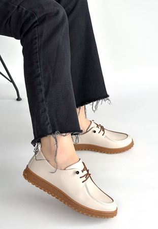 Guot Bej Cilt Bağcıklı Babet Ayakkabı