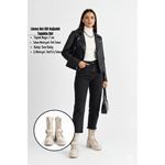 Linma Bej Cilt Bağcıklı Topuklu Bot