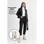 Linma Siyah Cilt Bağcıklı Topuklu Bot