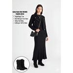 Canty Siyah Süet Körüklü Topuklu Çizme