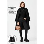 Linne Siyah Platform Tabanlı İçi Kürklü Süet Kadın Mini Bot