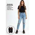 Rimay Siyah Leopar Desenli Taşlı Kalın Tabanlı Kadın Sneaker