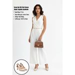 Toran Bej Cilt Sivri Burun Kadeh Topuk Arkası Açık Kadın Topuklu Ayakkabı