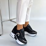 Wody Siyah Cilt Simli Bağcıklı Spor Ayakkabı