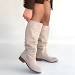 Winda Bej Süet Körüklü Topuklu Çizme