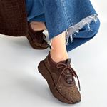 Rimay Kahverengi Cilt Boncuk İşlemeli Spor Ayakkabı