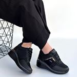 Geja Siyah Cilt Bağcıklı Spor Ayakkabı