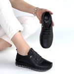 Jiten Siyah Deri Bağcıklı Spor Ayakkabı