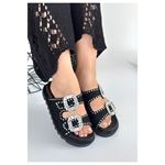 Juana Siyah Nubuk  Taşlı Terlik