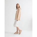 Cate Bej Metal Aksesuarlı Çapraz Bantlı Kalın Taban Kadın Sandalet