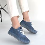 Otja Mavi Deri Lazerli Bağcıklı Spor Ayakkabı