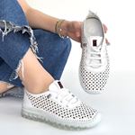 Otja Beyaz Deri Lazerli Bağcıklı Spor Ayakkabı